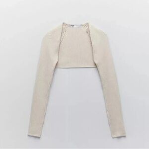 Zara Ribbed Shrug in Beige